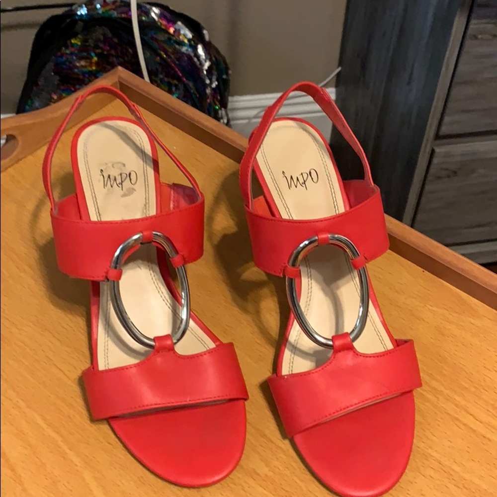Red with silver hardware wedge sandal